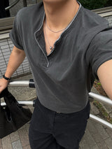 ステッチピグメントヘンリーネック半袖Tシャツ