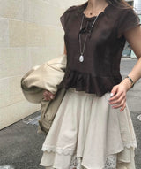 t-table cutting punching & lace midi sk