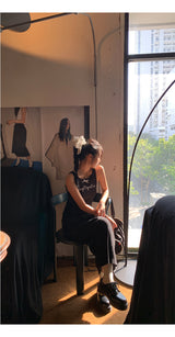 Black mini sleeveless long dress