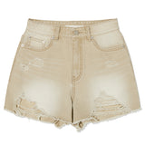 COLLECTION DAMAGE SHORT DENIM PANTS (BEIGE)