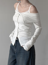Belk Button Off-Shoulder Cardigan