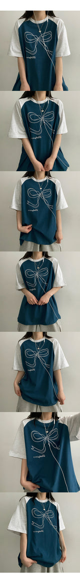 Ribbon Raglan Short Sleeve T-shirt