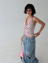 Ribbon Polka Dot Halterneck Sleeveless
