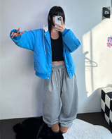 ビビッドカラーセミクロッピードジャンパーパディング🖤💙2カラー