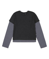 レイヤードストライプクロップTシャツ チャコール