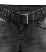 Belted washed bootcut black denim