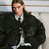 reversible wrinkles nylon high neck puffer
