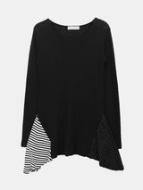 ポラストライプドットカラーブロックロングTシャツ