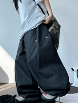 SNAP DENIM BALLOON LONG PANTS 💙🖤2COLOR