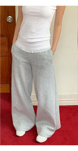 Wide banding lace bootcut pants