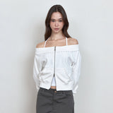 C STUDDED OFF-SHOULDER 2-WAY ZIP-UP_WHITE