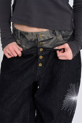 Deep indigo camo sagging denim pants