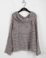 Shallo button printed net one-shoulder long-sleeve knit