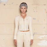 Textured Knit Zip-Up Hoodie [Ivory]