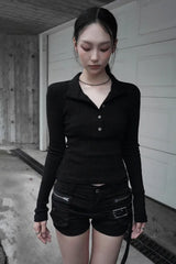 26FW★ スリム ショート ニット ヘンリー トップ