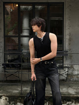 LMN Off-Layered Muscle Fit Henley Neck Tank Top (4 colors)