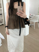satin flower midi skirt (2 colors)