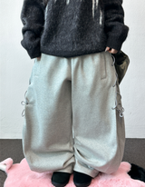 Rope Line Ribbon Side Semi Balloon Wide Pants 🖤🤍 2COLOR