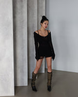 damage net see-through long knitwear