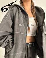 6X Pigment hooded zip-up (Washing Vintage Grey)