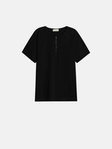 Deek zipper henry-neck short sleeve knit