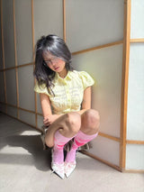 EatmePlz Yellow Letter Shirt サマースリムフィットトップス