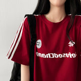 ハーディーレタリングラインジャージーショートスリーブtシャツ