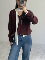 Wrinkle V-Neck Tie Blouse