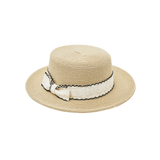 Wave Ribbon Boater Hat (Beige)