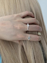 Mint silver-pearl beads ring SET