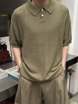 ASCLO Linen Honeycomb Collar Short Sleeve Knit (7color)