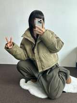LEATHER MATT SHORT CROPPED PADDING🖤🤎💚3COLOR