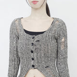 Swanne Damage Cardigan + Cropped Sleeveless Set