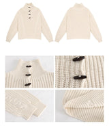 high-neck button bold ribbed loose fit knitwear