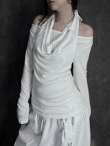 soft drape halter long sleeve T (2color)