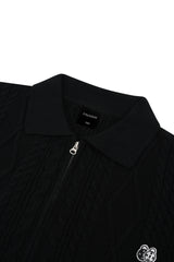 collar knit zip-up [black, ivory]