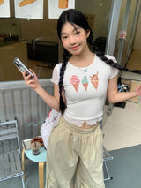 アイスクリームレースレイヤード半袖Tシャツ