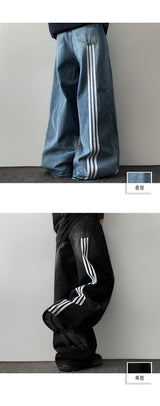 Port 3 trackline washed denim wide pants