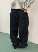 Luzern Non-Fade Button Wide Denim Pants
