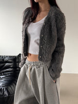 [CROP ITEM] Fur hair knit cardigan(3color)