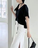 teach layered slit long skirt