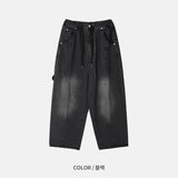 クロスパッチワークバンディングデニムパンツ (2 Colors)