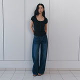 C BACK LOGO WIDE DENIM PANTS_DARK BLUE
