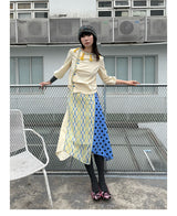 UnsocialNight春夏新作オリジナルデザインかわいいパッチワークドットチェック半スカート