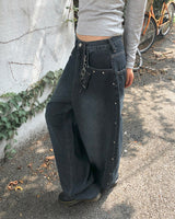Benil Studded Balloon Fit Washing Denim Long Pants
