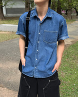 Parallel denim short sleeve shirt