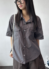 Cake Check Button Collar Short Sleeve Shirt 2 COLORS