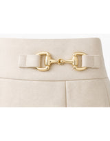 Mirabelle Gold Horsebit Pleated A-Line Midi Skirt Cream