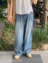 サマーピンタックウォッシュドワイドデニムパンツ