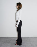 Pocket Henley Neck Ribbed Long Sleeve White